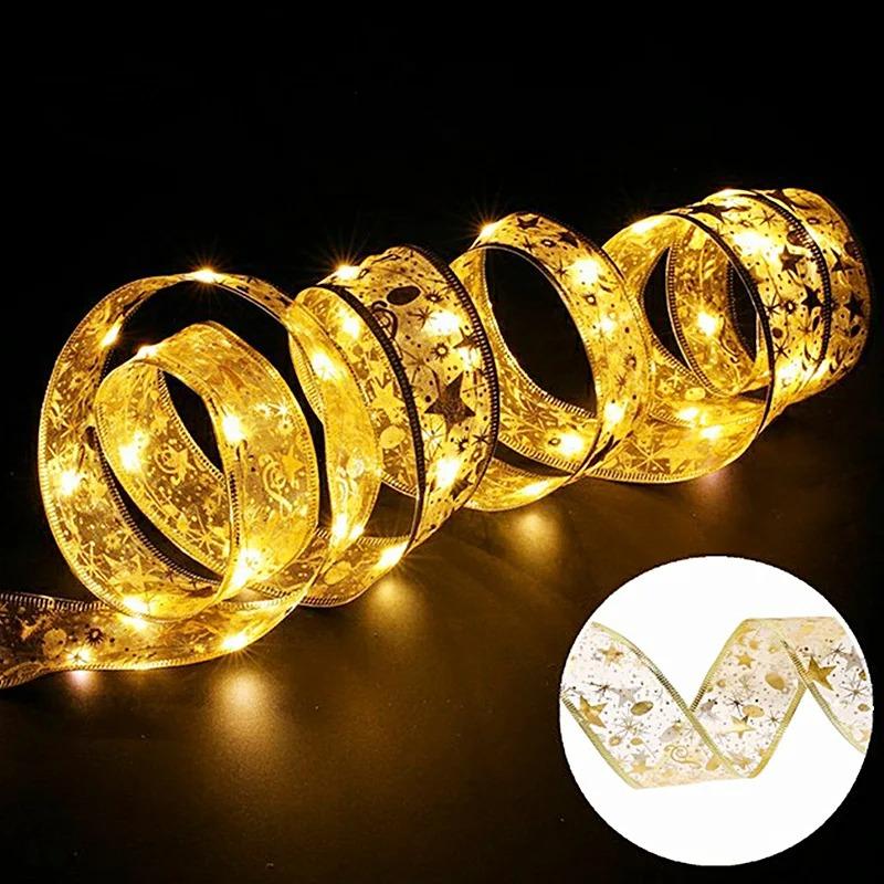 

1/5M светодиодная рождественская лента, гирлянда, рождественские украшения, гирлянда, кружевной бант, новогодний декор Navidad warm light-5m золотой
