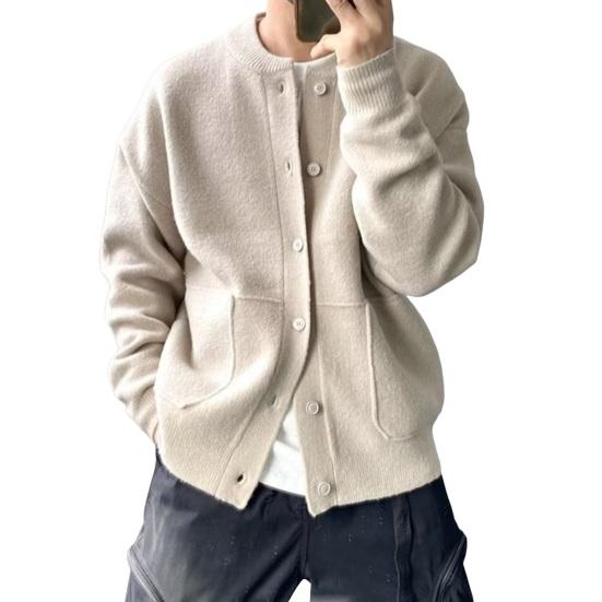 Yousheng Herren Strickwaren Rundhals Langarm Einreiher Einfarbige Strickjacke Strickmantel Locker Tägliche Kleidung Schulpullover Jacke
