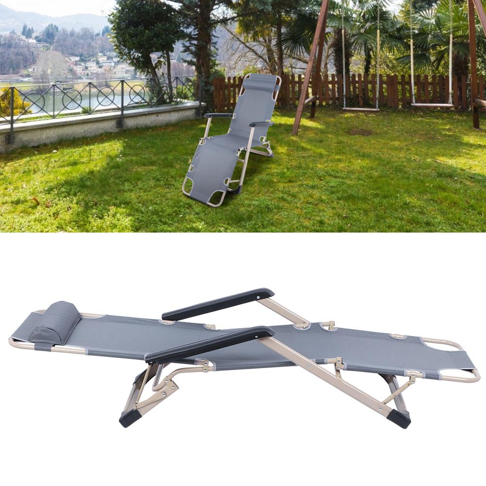 Multifunctional Folding Recliner Beach Chair Lounger Bed for Outdoor Garden CampingGray