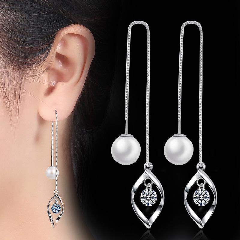 Korean Mori Style Rhinestone Drop Earrings - Versatile Zircon Leaf Dangle Jewelry 1910291557067630