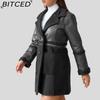 BITCED Mid-Length Women's Leather Jacket with Patchwork Details, Reversible Vintage Style, Fleece-Lined Thickened Leather and Fur Combination Coat