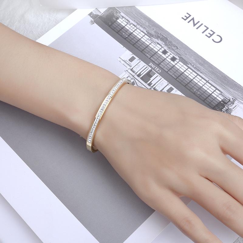 18K Gold-Plated Titanium Steel Diamond Bangle for Women & Men's Open Bracelet
