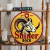 Panneau Métallique Tête de Bélier Bière Shiner Bock Vintage Plaque Ronde Rétro en Fer Blanc pour Bar à Domicile Man Cave Décoration Murale 8x8 Pouces