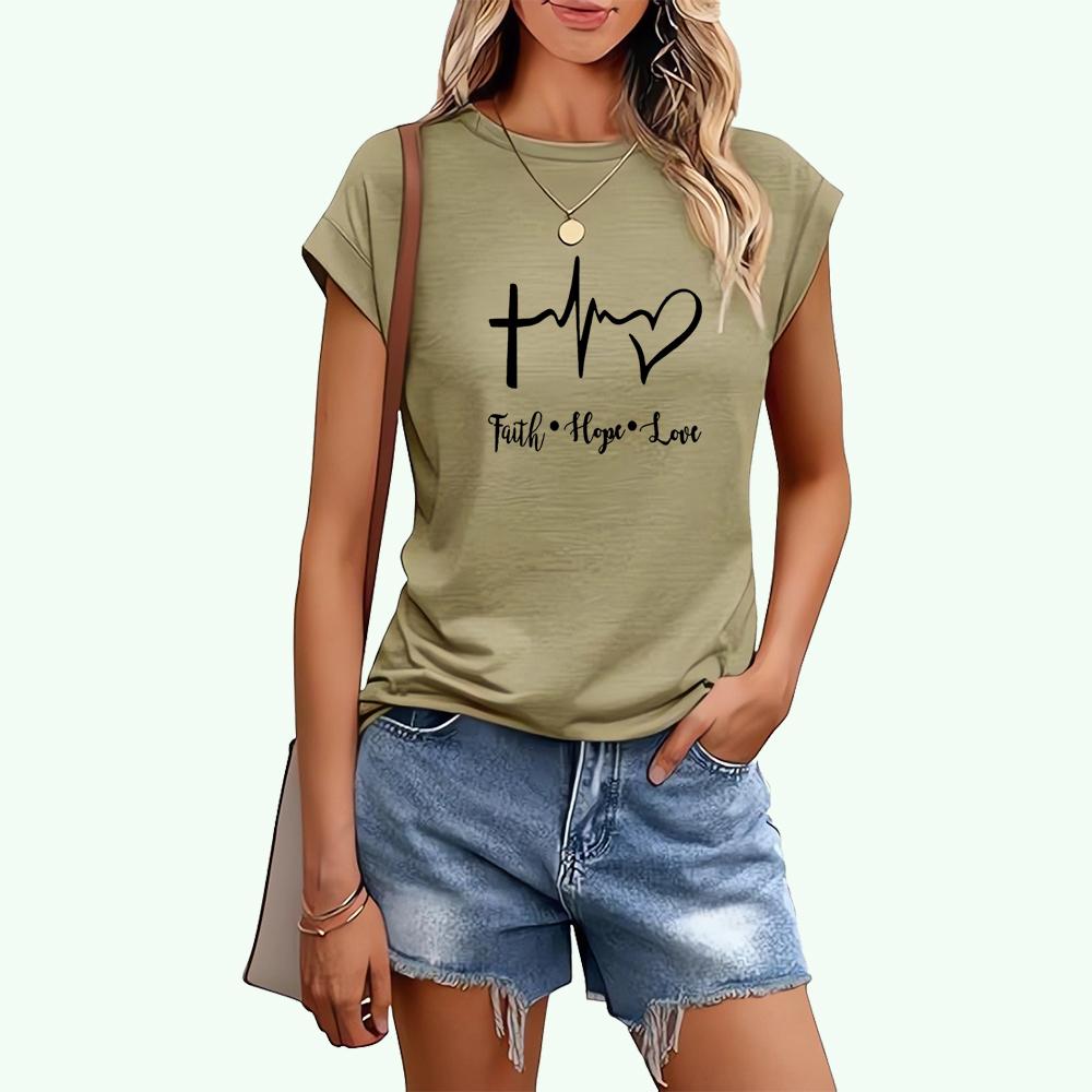 Women Fashion Short Sleeve T-shirt Sring&summer Casual Letter Print Top Ladies Round Neck Tee Shirt