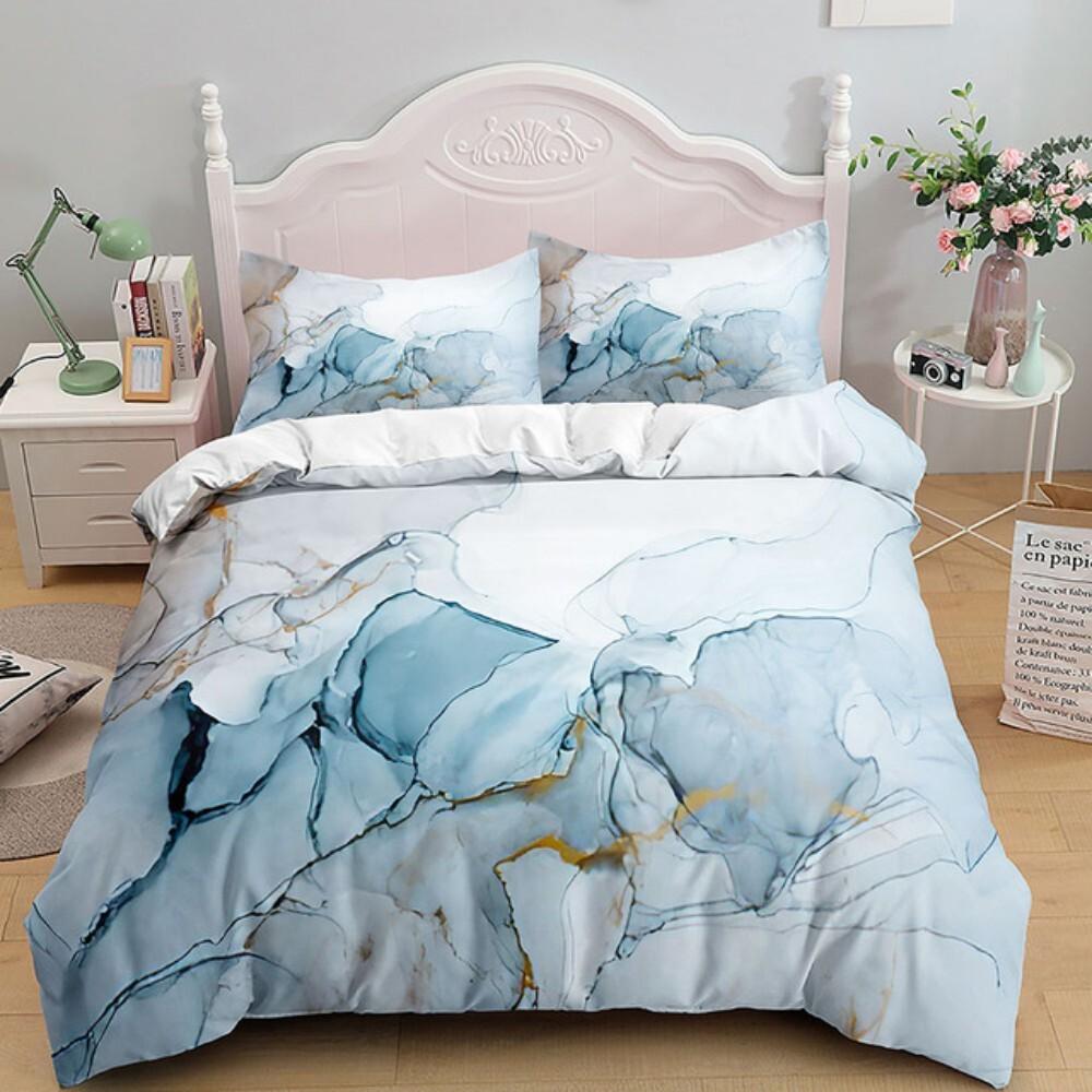 Luxury Black Marble Bedding Set 3D Duvet Cover Set Single Double Twin King Size Teens Adults Bedclothes Soft Polyester Bed Linen