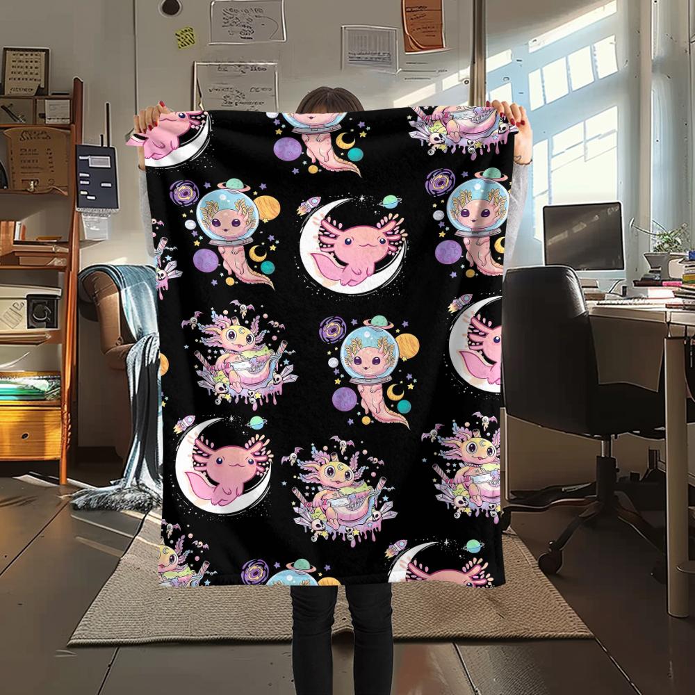 1Pc Axolotl Print Flannel Blanket, High quality Comfortable for All Seasons, Home Decor, Warmth and Comfort, Perfect for Christmas Gifts