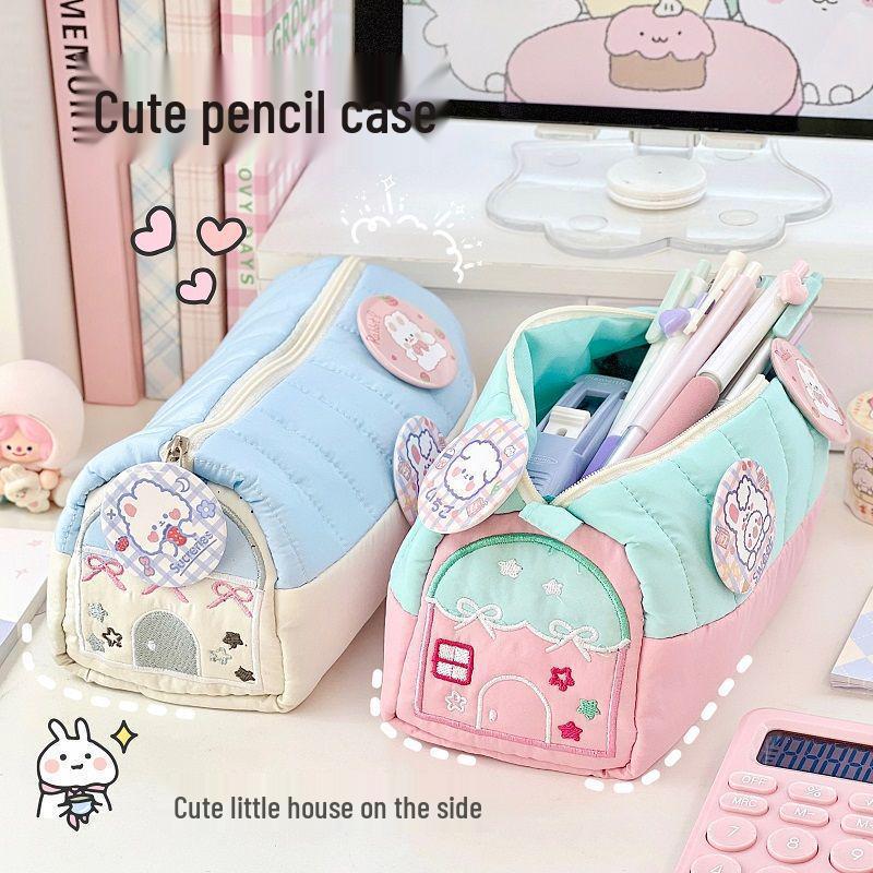Little House Design Cute Pencil Case: Large Capacity Student Stationery Storage Bag