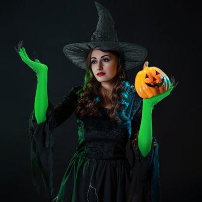 Conjunto de Acessórios para Fantasia de Bruxa Chapéu de Bruxa Preto Óculos de Armação Redonda Conjunto de Luvas de Garra Verde para Mulheres Festa de Halloween Cosplay Jogo de Personagens