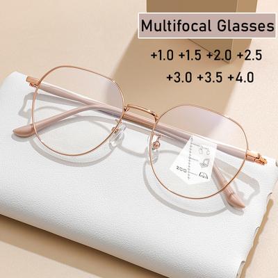 Progressive Multifocal Glasses Anti Blue Light Reading Glasses Fashion Women Men Metal Near and Far Presbyopic Eyewear