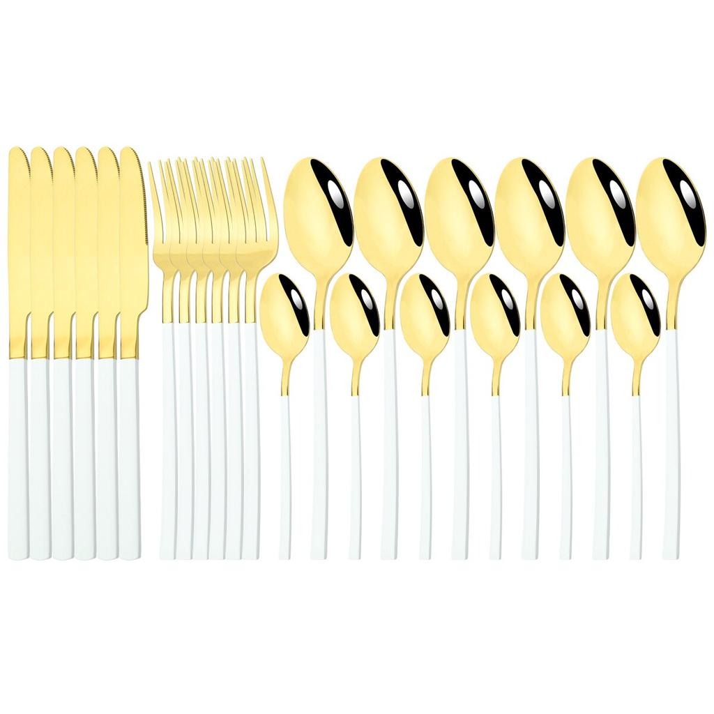 6People Stainless Steel Cutlery Set Knife Fork Tea Spoon Dinner Tableware Black Dinnerware Party Kitchen Flatware Silverware Set