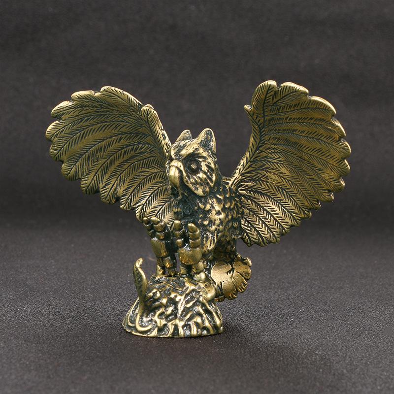 Vintage Solid Brass Owl Figurine Miniature Tea Pet Arts Crafts Desktop Small Ornament Animal Home Desk Decoration Accessories