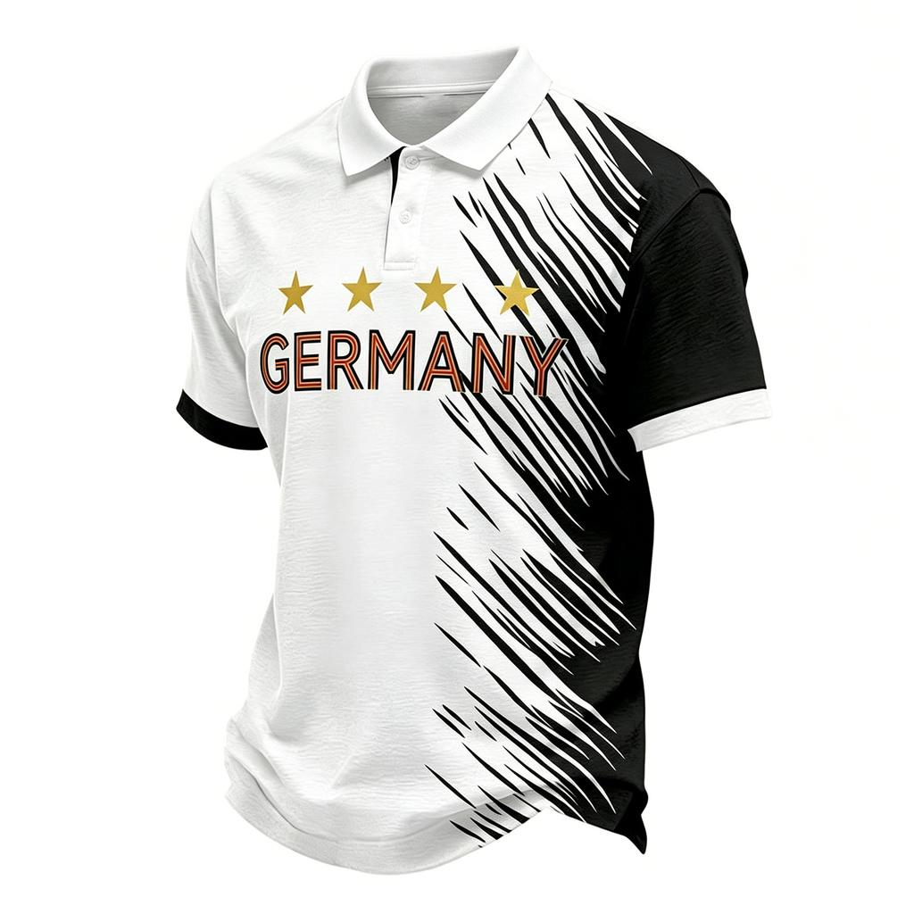 Men's Casual Polo Shirt Short Sleeve Collared Top with Graphic Print and Button Closure Suitable for Everyday Wear and Outdoor Activities