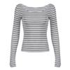 One-word Neck Striped Light and Slim-fit Long-sleeved Spice Girl Sexy Off-the-shoulder Simple Versatile and Thin Relaxed Top