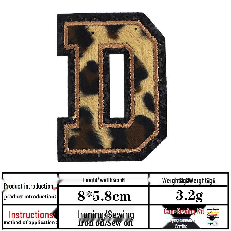 Leopard Print Velvet Cloth Patch with English Letter and Black Sequin Embroidery