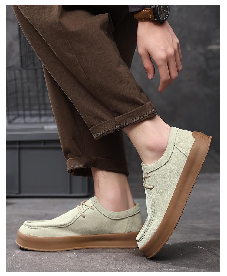 Fashion Men's Suede Leather Lace-Up Low-Top Sneakers Spring Breathable Comfortable Casual Shoes Lightweight Korean Fashion for Commuting