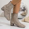 2025 New Women Boots Autumn Winter Party Chunky Heels Shoes for Women Sequins Round Toe Ankle Boots Women Botas De Mujer
