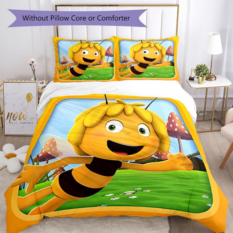 3pcs Maya the Bee Pattern Bedding Set Duvet Cover Set Includes Duvet Cover &pillowcases, Perfect All Season Bedroom Decoration & Gift