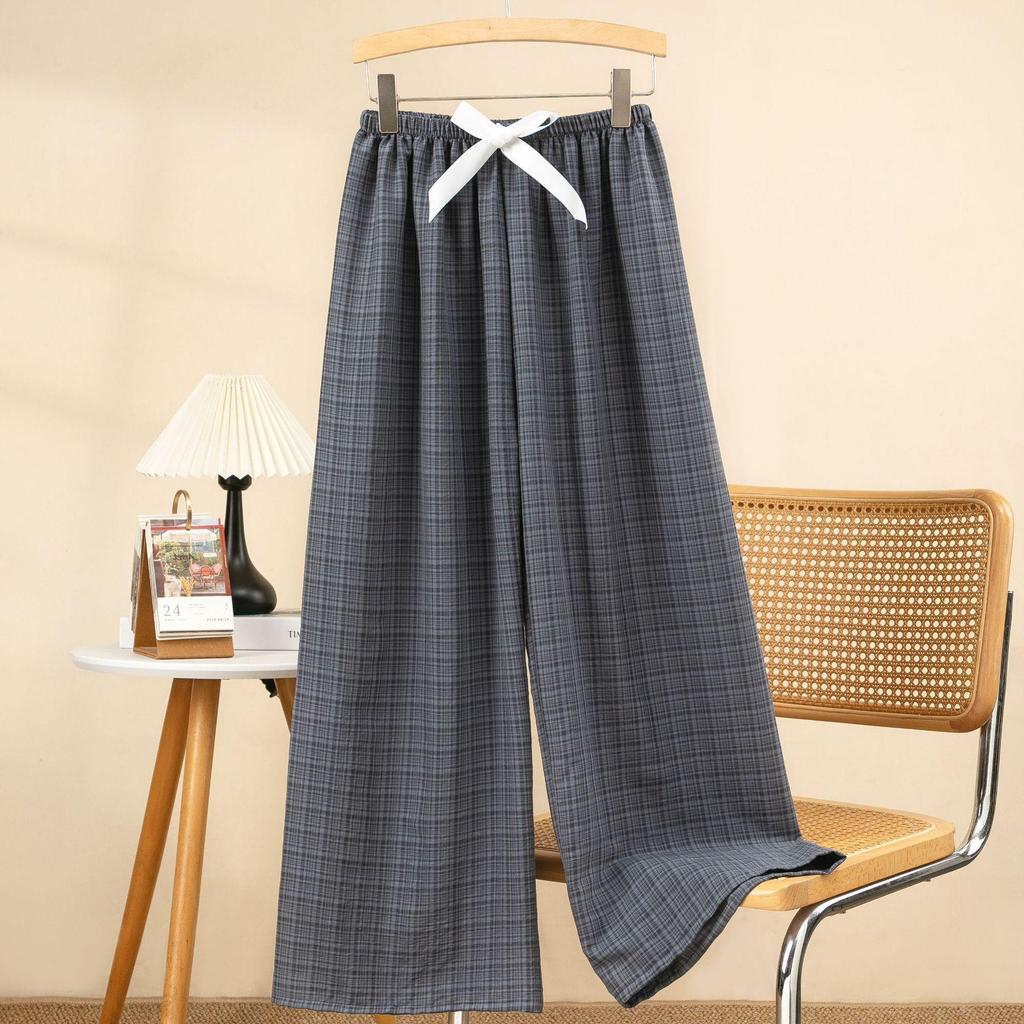 Women's Cloud Cotton Plaid Pajama Pants - Summer Casual Wide-Leg, Lightweight, Outdoor-Friendly, Yarn-Dyed, Long Style