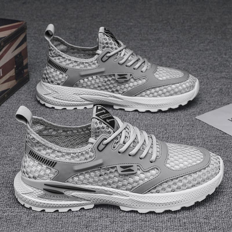 Men's Shoes Summer Mesh Breathable Fly-woven Mesh Shoes Men's Running Leisure Sports Thin Lightweight Beach Mesh Shoes 2024