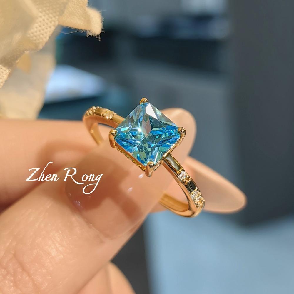 Open Ring Fashion Luxury Blue Diamond Butterfly Ring Minimalist Princess Square Sugar Ring for Women adjustable
