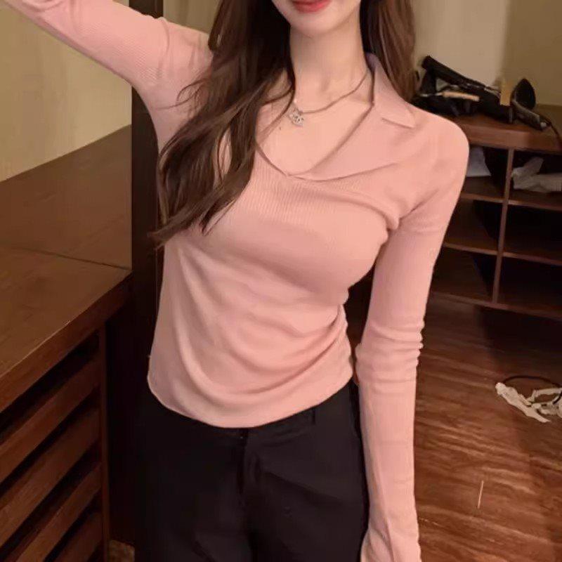 

Women s V-Neck Polo Collar Knit Sweater for Spring/Autumn Small