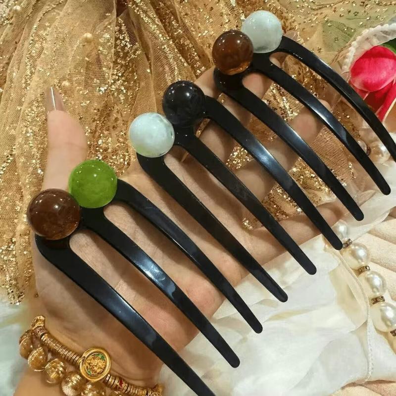 French Twist Pearl Beads Hair Stick Hair Clip Acetate U-Shaped Hairpin Vintage Tortoise Shell Women Hair Bun Pin Headwear