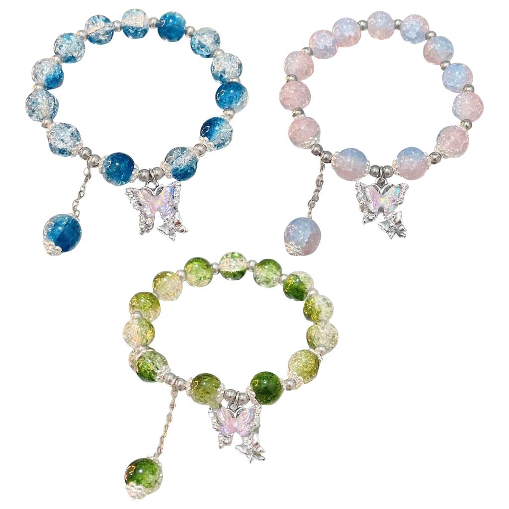 3pcs Set Fairy Butterfly Beaded Bracelet Handmade Elegant Boho Crystal Charming Jewelry for Women Girls Stylish Party Gift