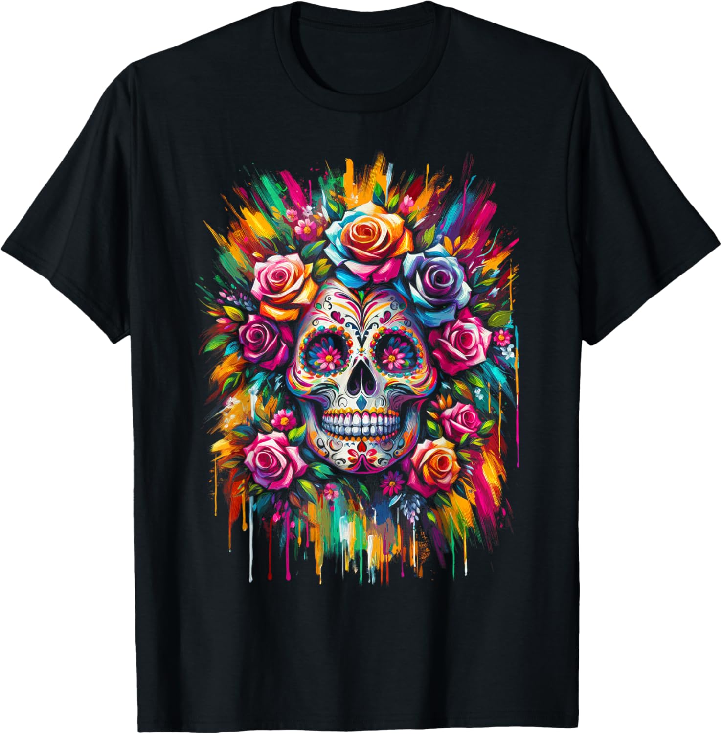 De Los Muertos Day of The Dead Sugar Skull Halloween Women T-Shirt M