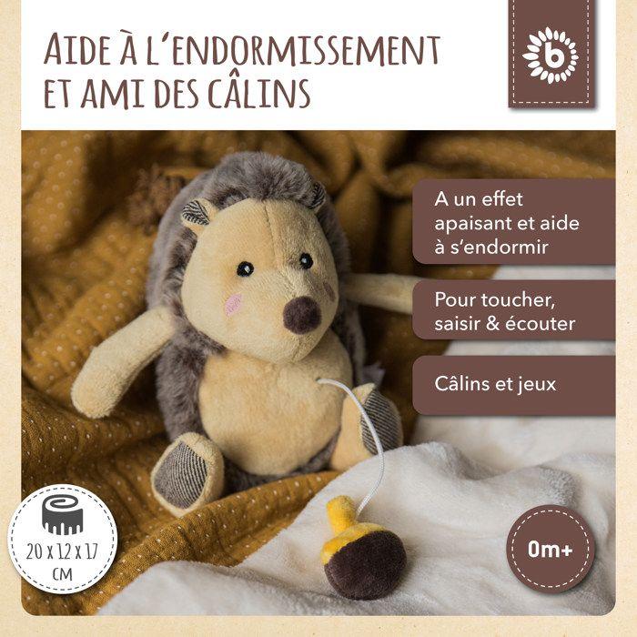 Boîte à musique pour bébé - bieco - hérisson - 20 cm - berceuse de brahms - marron