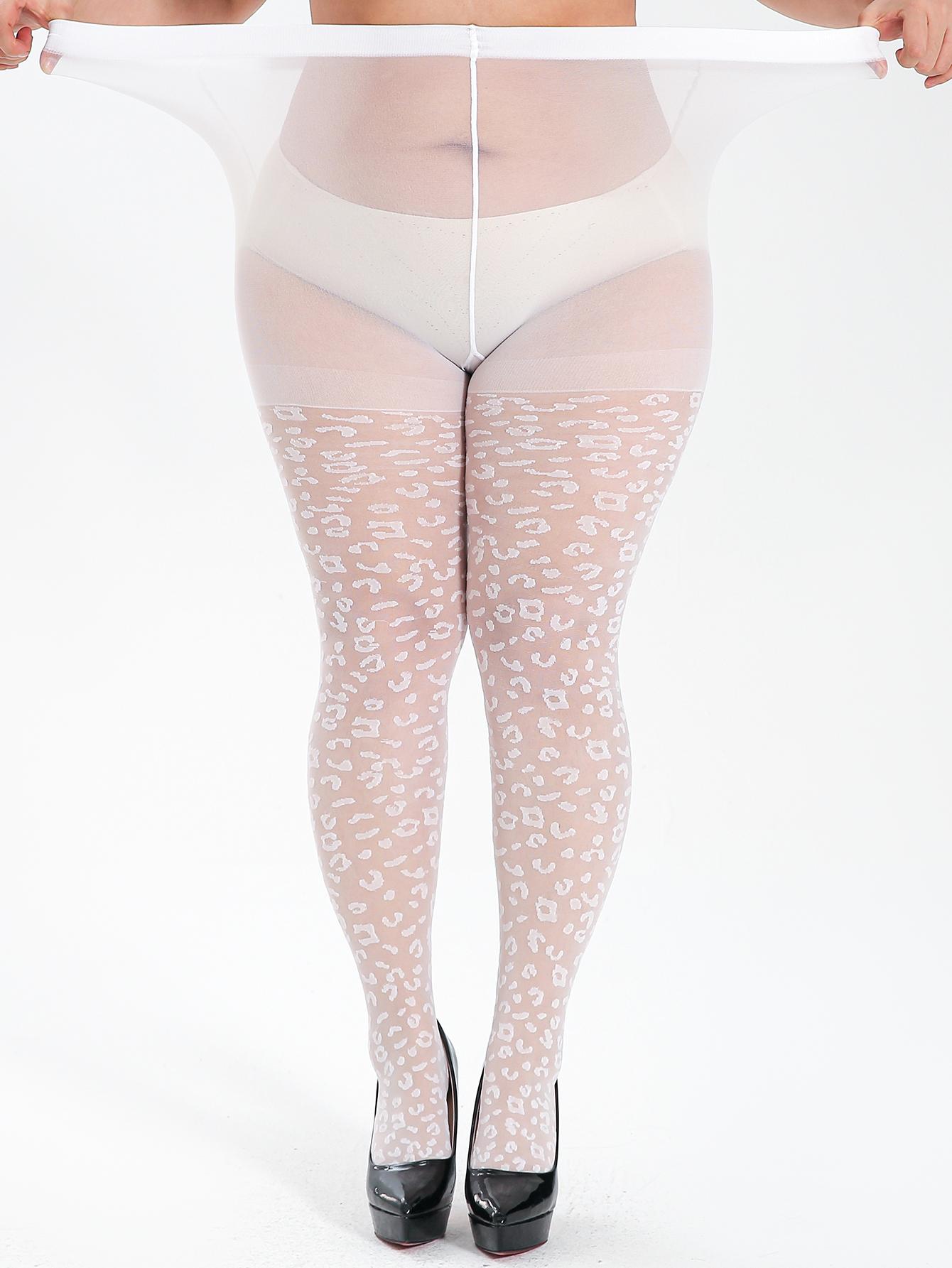 Ein Paar blickdichte Damen-Modestrümpfhosen mit Sternen-Leopardenmuster und hohem Stretch-Anteil L-XXL white