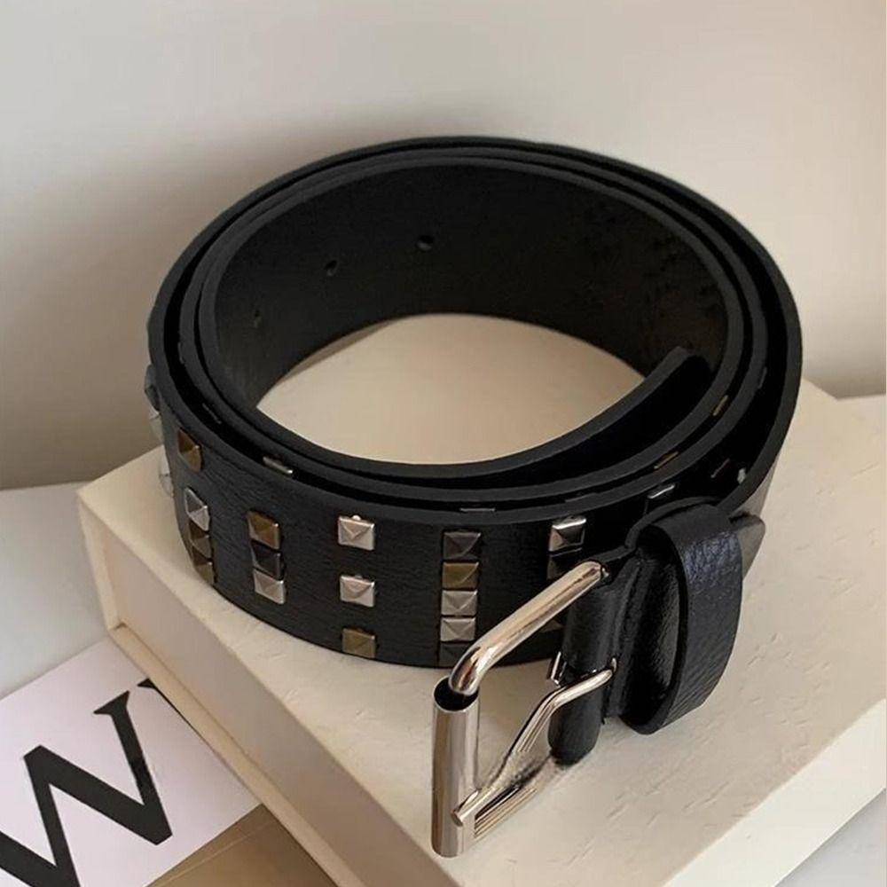 Leather Rivet Waist Belt Gothic Dress Jeans Belt American Women's Belt  Streetwear