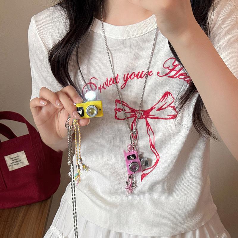 Titanium steel Saturn camera pendant necklace fashion trend versatile sweater chain niche personality high-end jewelry