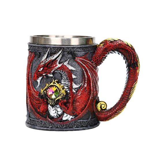 Kufel do piwa ze stali nierdzewnej 600 ml Retro kufel kubek do kawy kubek do herbaty średniowieczny smok żywiczny kubek dla miłośników fantasy