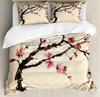 Japanese Duvet Cover SetGirl In Traditional Dress and Cultural Patterns Antique Eastern Collage Bedding Sets FullBrown Cream