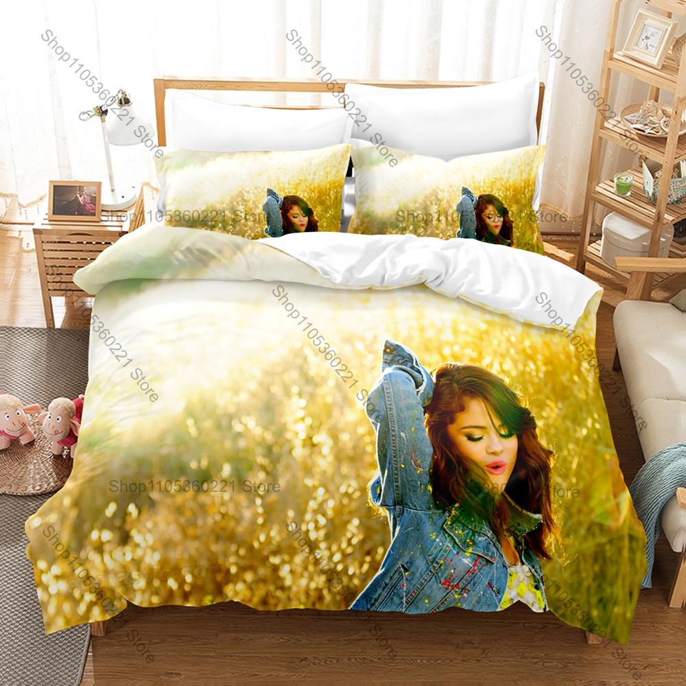 Pop Star Selena Gomez Bedding Set Duvet Cover & 2 Pillowcases Fashion Character Print Comfortable Bedroom Supplies