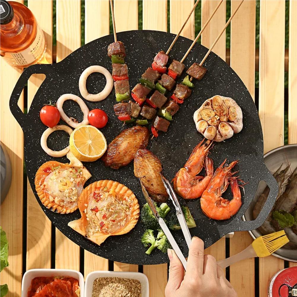 Roasting Round Pans Korean Aluminum Nonstick Grill Top Griddle Pan Bbq Fry Grill Outdoor Cast Iron Barbecue Griddles Grill Pans