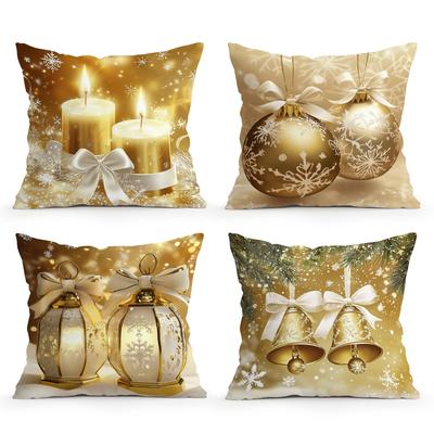 Goldene Weihnachtsdeko Kissenbezug Bedruckt Polyester 40/45/50cm Zierkissenbezug Dekokissen für Sofa Kissenbezug Heimdekoration