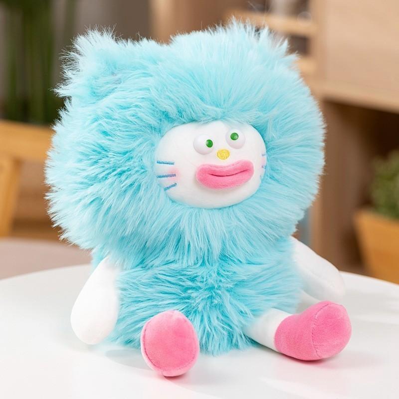 Quirky Long-haired Plush Toy Cute Pillow For Kids Blue Cat Pp Cotton Stuffed Animal