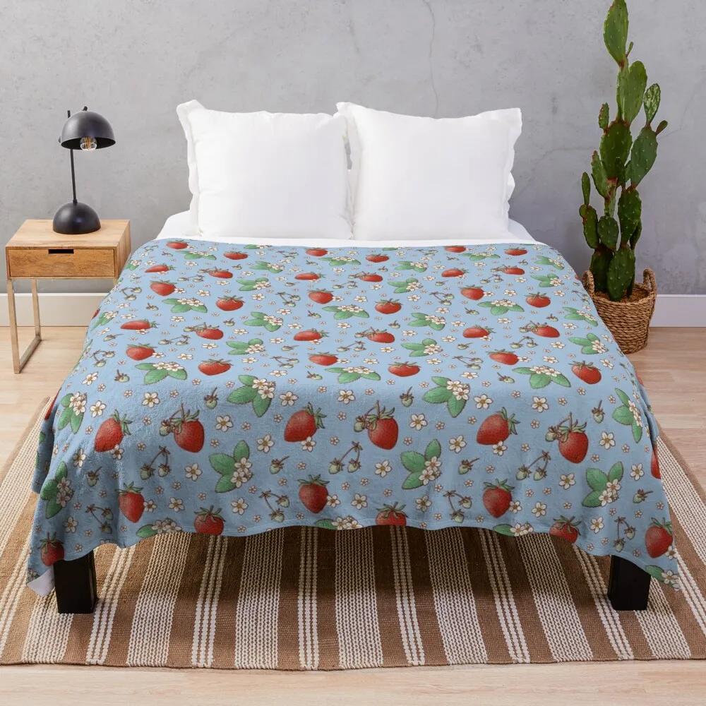 Fresh Strawberry Fruit Flannel Throw Blanket For Sofa Couch Bed Living Room Blanket King Queen Size Super Soft Warm Lightweight
