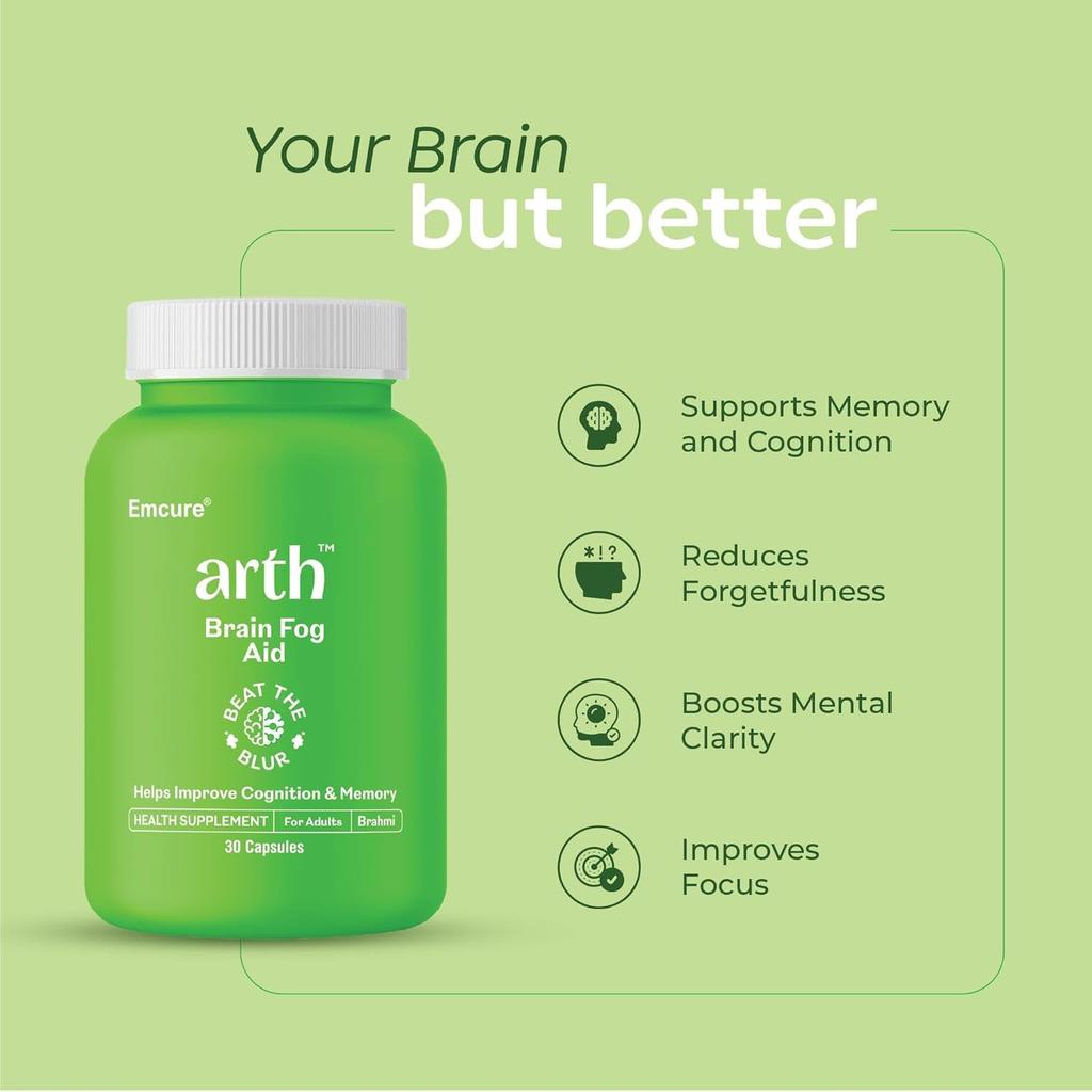 Arth Brahmi Capsules by Emcure | 30 Veg Capsules for Memory, Focus & Mental Clarity Support