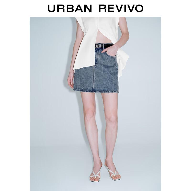 UR Women s Fashion Belted Denim A-Line Skirt XS