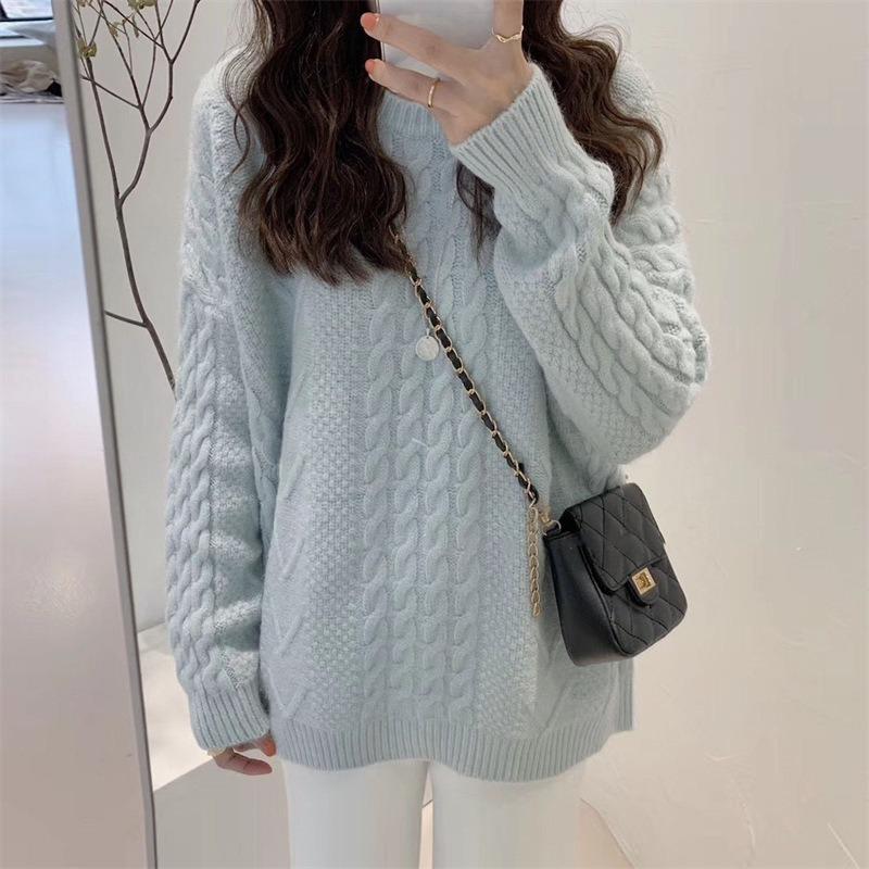 YYFS Women's Fashion Casual Fall Winter Solid Color Print Long Sleeve O-Neck Tops Women's Clothing Woolen Knitwear Sweaters
