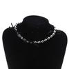 Fashionable Black Ribbon Bowknot Necklace Faux Pearl  Alloy Chain Choker Fashion Cool Girls Clavicular Chain Jewelry
