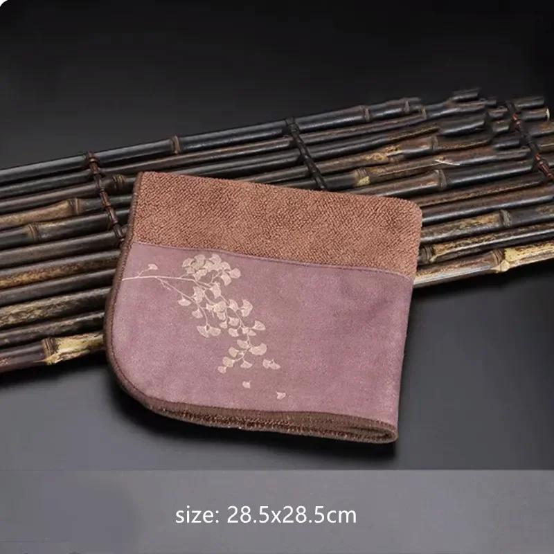 Painted Lotus Zen Tea Towel Upscale Tea Set Absorbent Towel Thickened Plush Cloth Tea Table Cleaning Rag Teapot Pad Accessories
