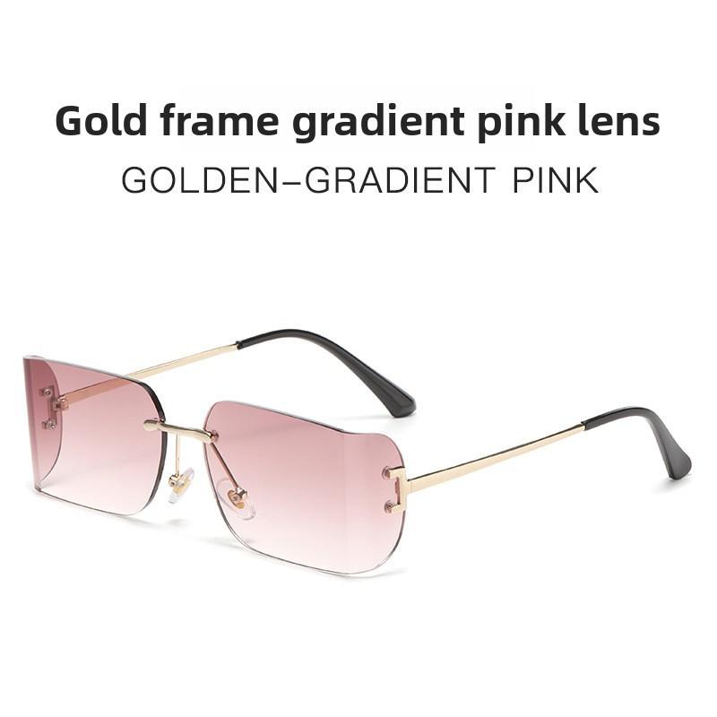 

Minimalist Metal Frame Square Sunglasses With Green Lenses For Casual Outdoor Wear And Parties Gradient Pink