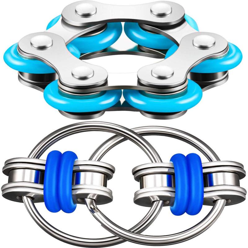 Bike Chain Fidget Toys Set - Six Roller Chain & Key Flippy Chain Novelty Stress Relief Toys for Pressure Relief Autism ADHD ADD