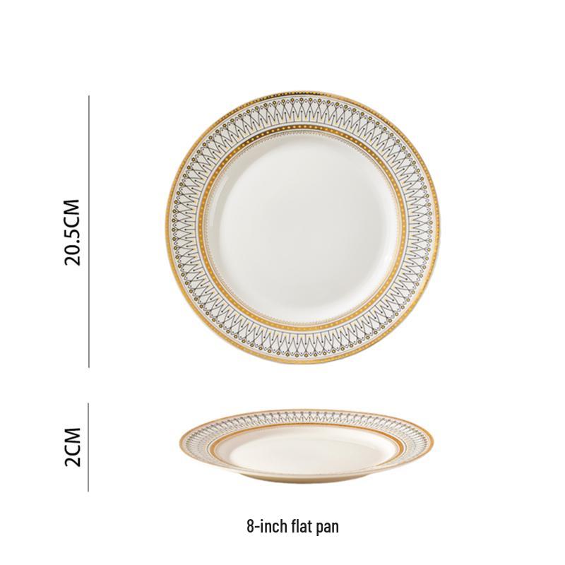 European Style Gold Rim Ceramic Dinnerware Set - Includes Large Bowls, Soup Bowls, Plates, and Rice Bowls for New Year Celebrations.