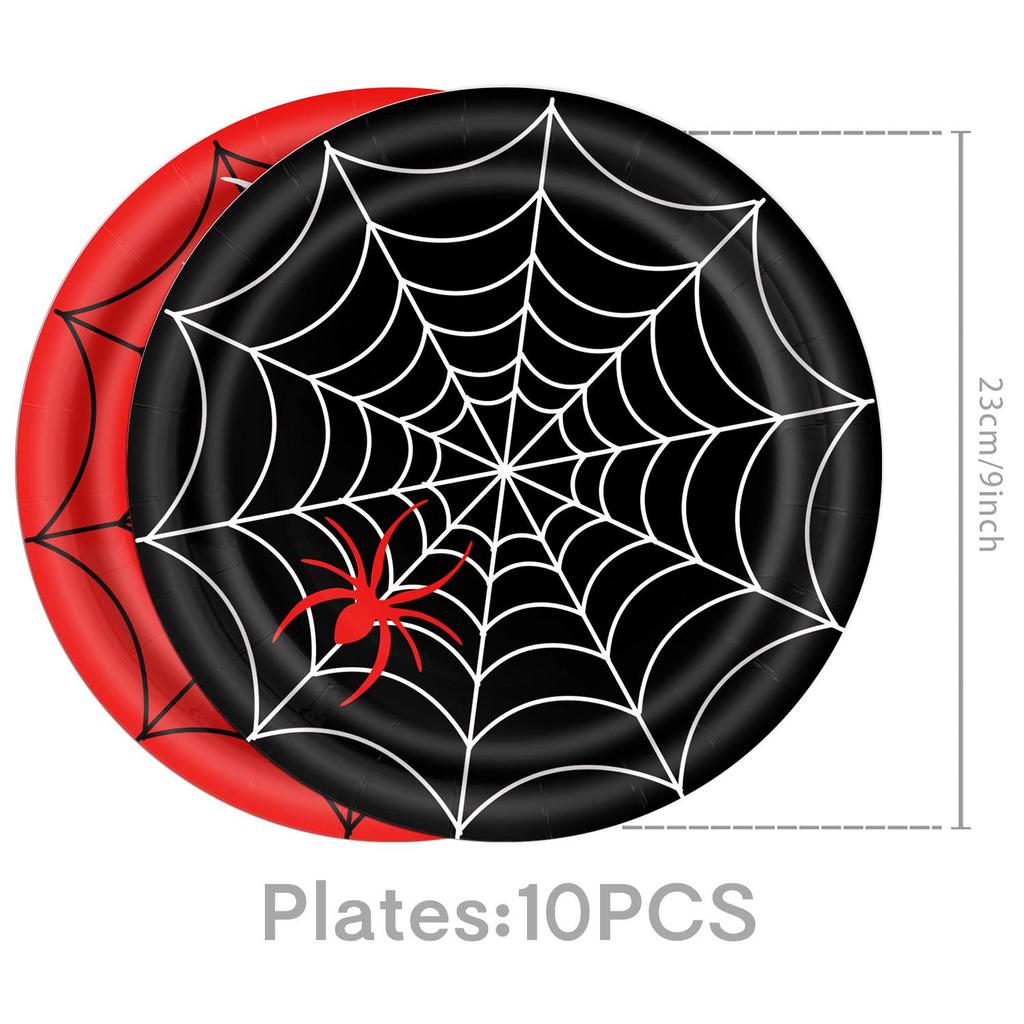 Red Spider Web Birthday Party Tableware Set – Disposable Tablecloth, Bunting, and Plates.