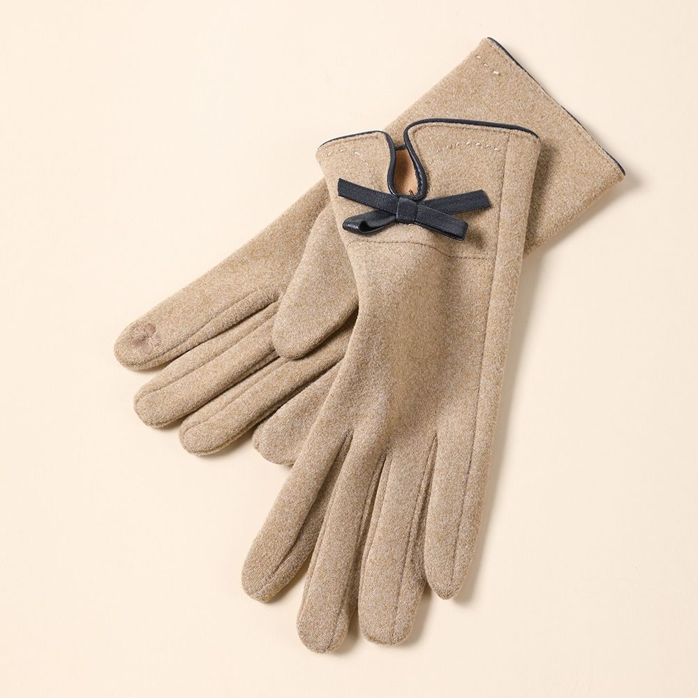 Five Fingers Winter Women Gloves Bowknot Elasticity Soft Gloves Outdoor Riding Mittens  Running