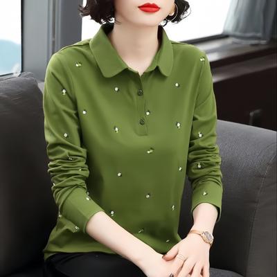 T-shirt à manches longues pour Femmes, Mères, Nouveaux T-shirts pour Femmes Printemps et Automne Grande Taille, Hauts Slender